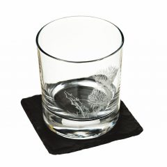 Thistle Engraved Glass With Slate Coaster