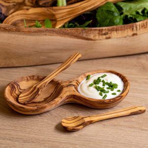 Olive Wood Condiment & Spoon Set - Image 2