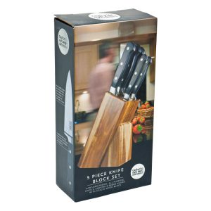 5Pce Acacia Wood Knife Block - Image 2