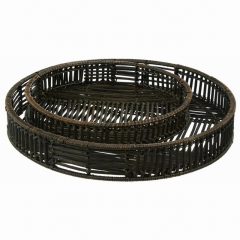 Batu Black Rattan Tray Set/2