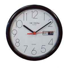 Day/Date Wall Clock Round Black