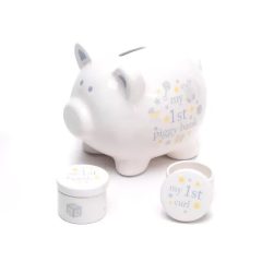 Hello Baby Piggy Bank Blue