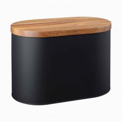 Black Bread Bin Acacia Lid