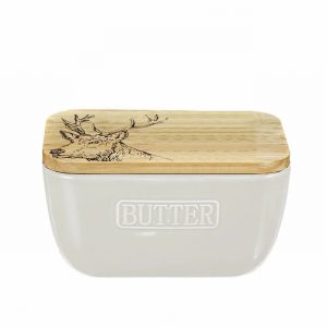 Stag Oak And Ceramic Butter Dish White