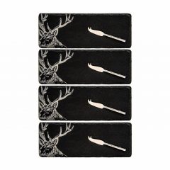 Stag Etched Mini Cheese Boards & Knives Gift Set(4)