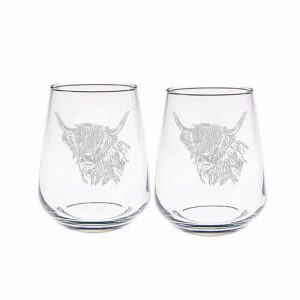 Stemless Glasses Highland Cow Side Profile Set 2