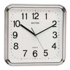 Rhythm Square Wall Clock Plastic Silver